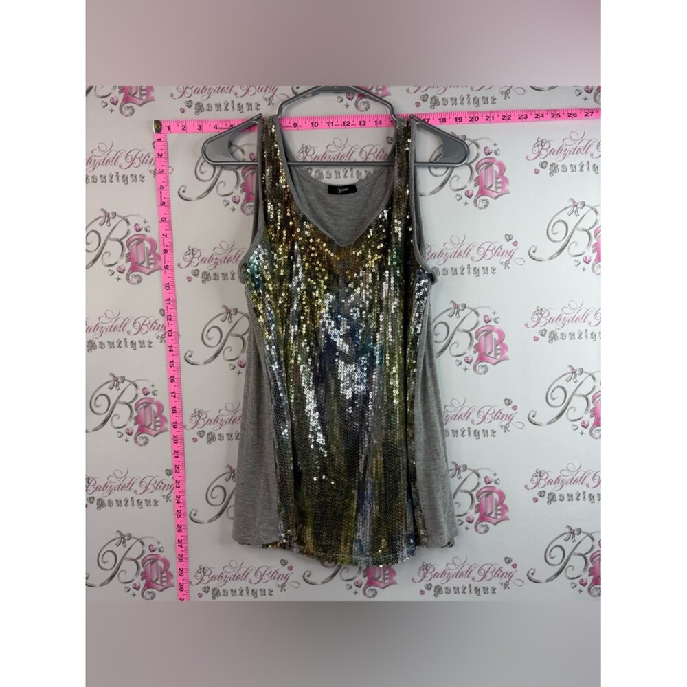 S Point - Women's Grey Multicolour Shimmering Sequin Front Tank Top Flowy